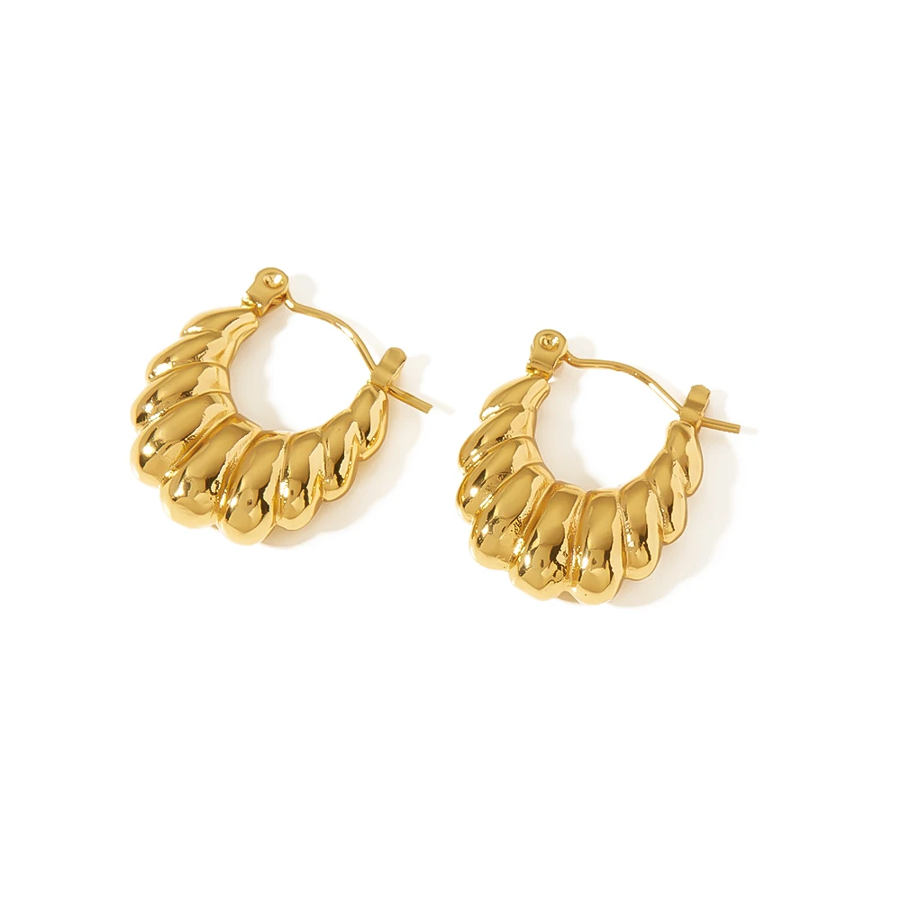 

Geometric Irregular 18K Gold Plating Stainless Steel Bold Croissant Hoop Earrings U Shaped Twisted Earrings For Women