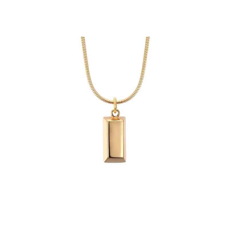 

Classic Simple Design Square Brick Pendant Necklace 18K Gold Plated Clavicle Chain Ladies Titanium Steel Jewelry Wholesale 2021, Gold color