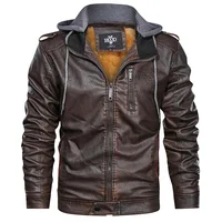 

Brand New Design US Size XXXL Wholesale Winter Fleece jaqueta couro Cool Cowboy Motorcycle Leather Jacket with a Removeable Hood