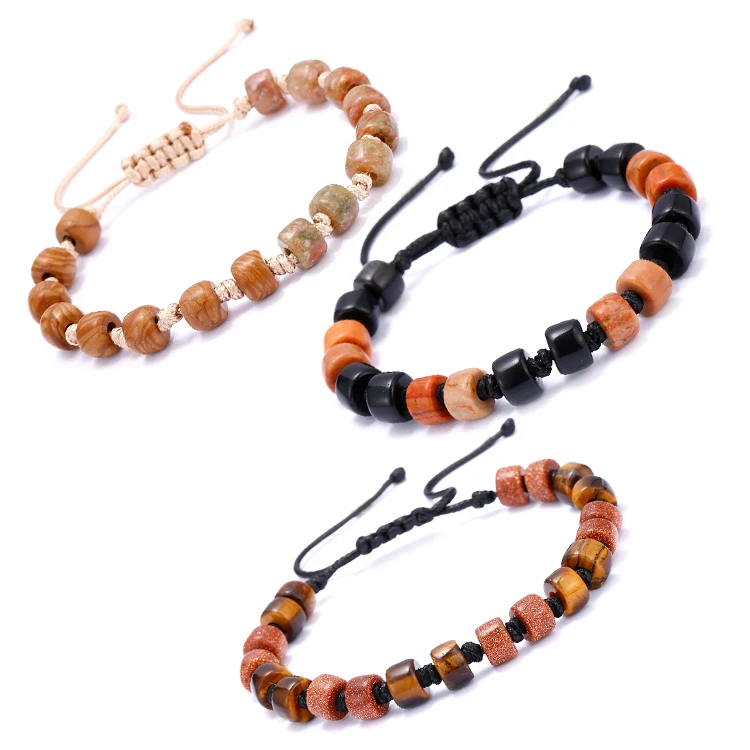 

Fashion Multiple Colour Sandstone Natural Stone Black White Agate Bracelets Forte Beaded Jasper Bracelets, Picture shows