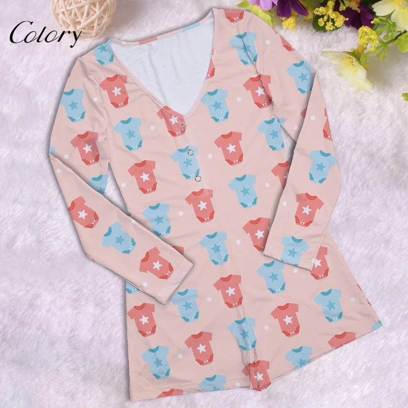 

Colory Women Bodysuit Pajamas Custom Printing Romper Onesie Adult Sexy, Picture shows