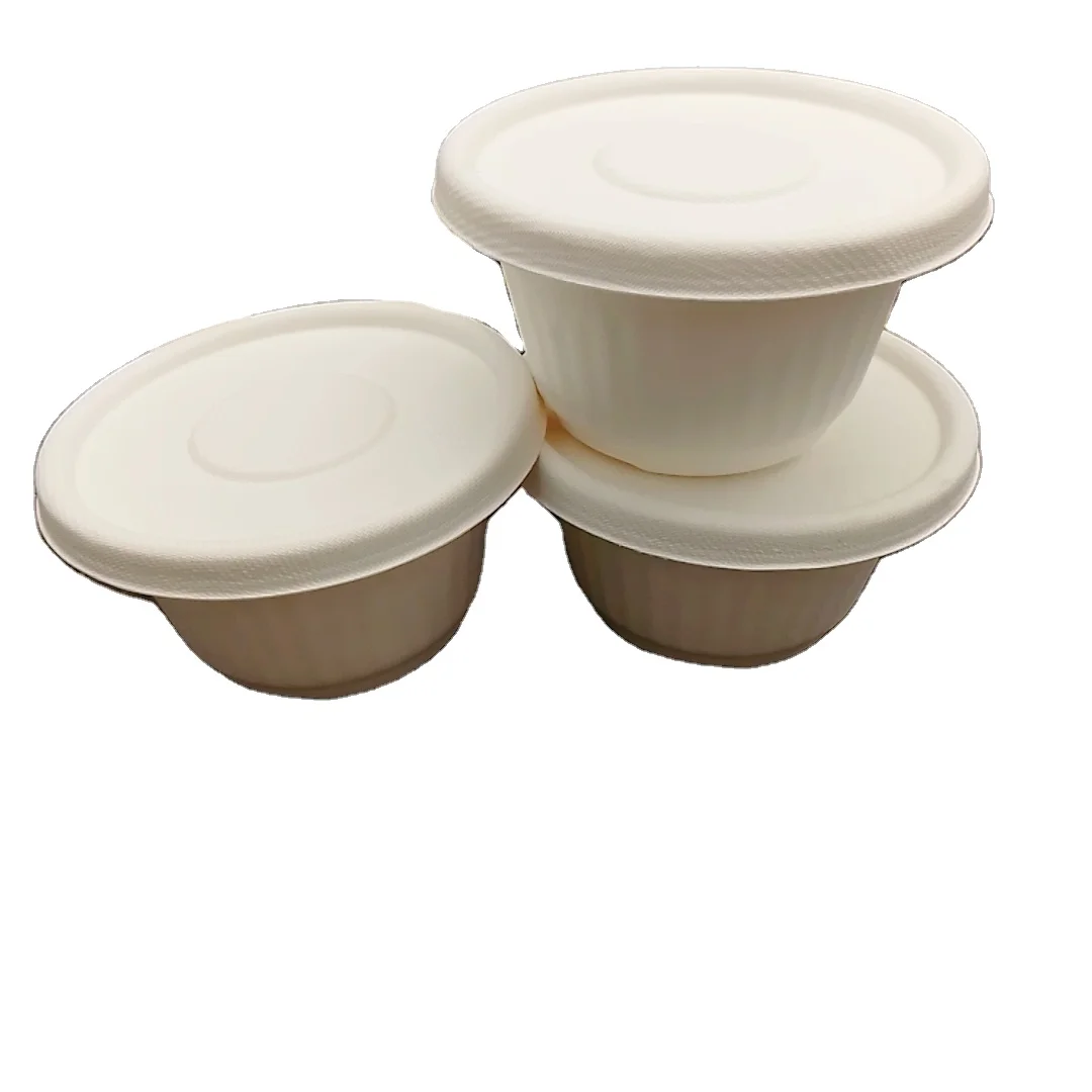 

Compostable Rounded 400ml Rice Soup Hot Food disposable bagasse bowl, White/unbleached