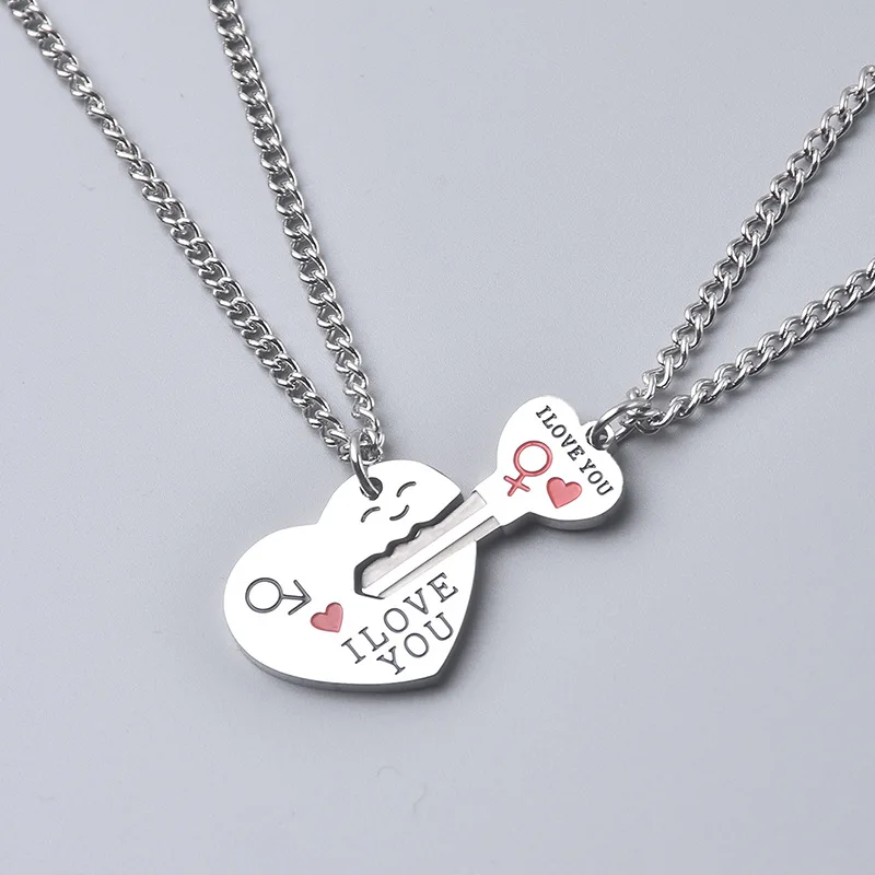 

Wholesale Valentine's Day Couple Necklaces I Love You Necklace Heart Lock Pendant Stainless Steel Couple Necklace