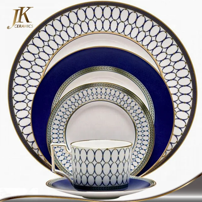 

Wholesale bone china navy blue plates crockery set porcelain dinnerware, Navy blue and red