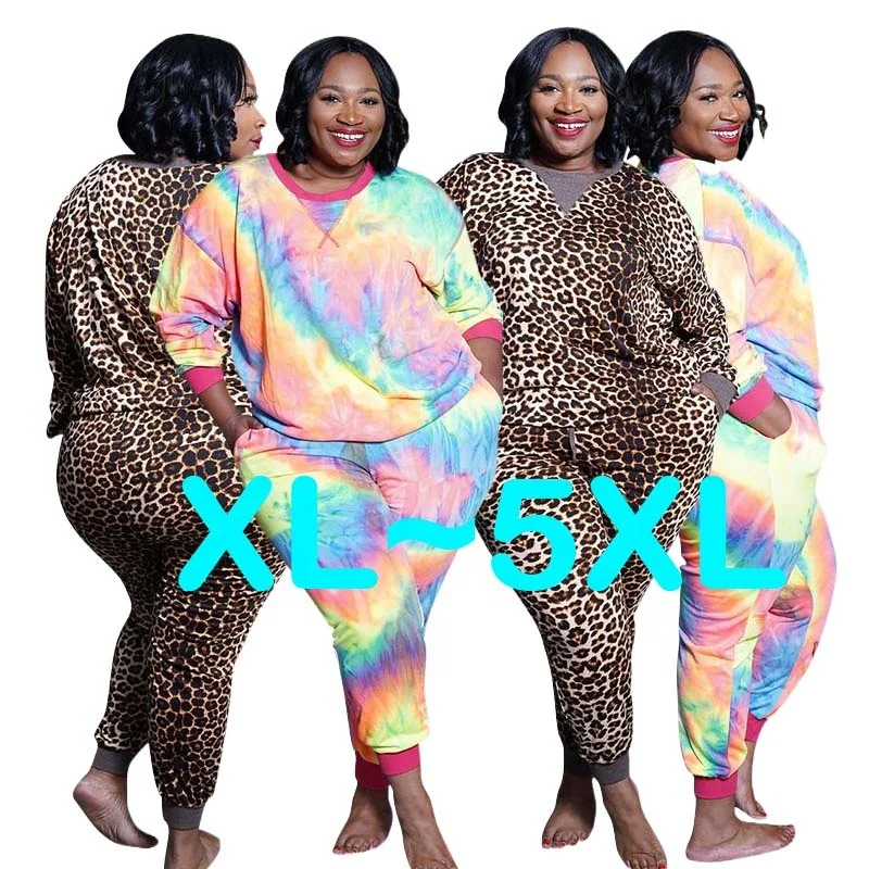 

Basic Clothing 2021 Good Quality Leopard Tie Dye Long Sleeve 2 Piece Set Women Two Piece Set Women Clothing