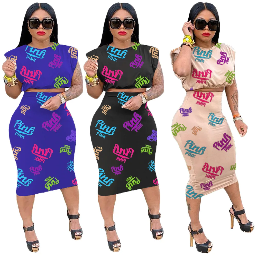 

Summer women sleeveless two piece sets fashion and casual english letter printing women sets, Picture color