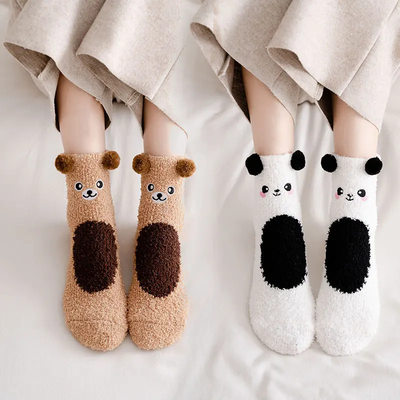 

Winter New Cute Cartoon Colorful Indoor Winter Fuzzy Slipper Socks Woem Warm Crew Socks