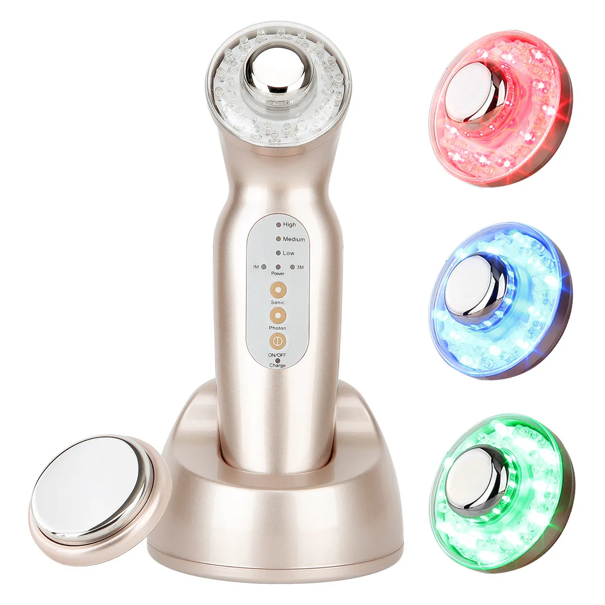 

2021 New Ultrasonic Ion Facial Beauty Ultrasound Skin Care Face Massager Beauty Instrument For Home Use, White/gold