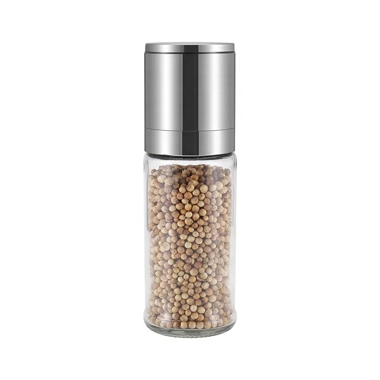 

Good Design Best Price 170ml Suitable Capacity Glass Jar S/S Body Adjustable Manual Salt Pepper Mill