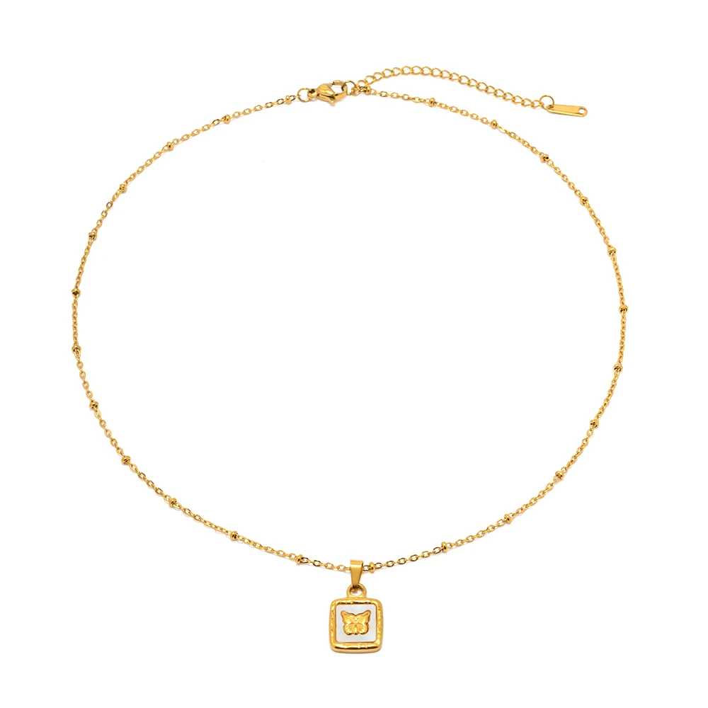 

Delicate Jewelry 18K Gold Plated Stainless Steel White Enamel Butterfly Necklace for Girls