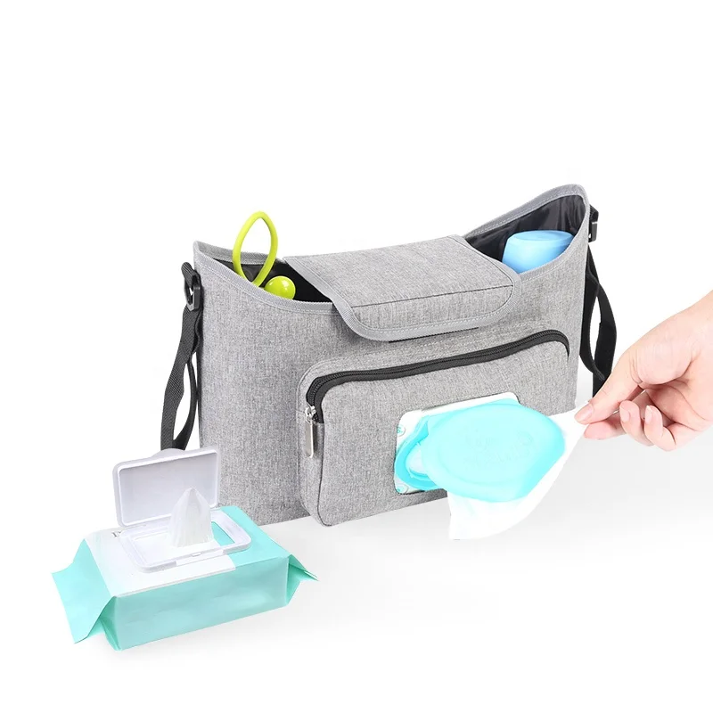 

Light Weight Grey Kodra Fabric Mommy Diaper Bag Pram Organizer Baby Stroller Bag With Wet Tissue Bag