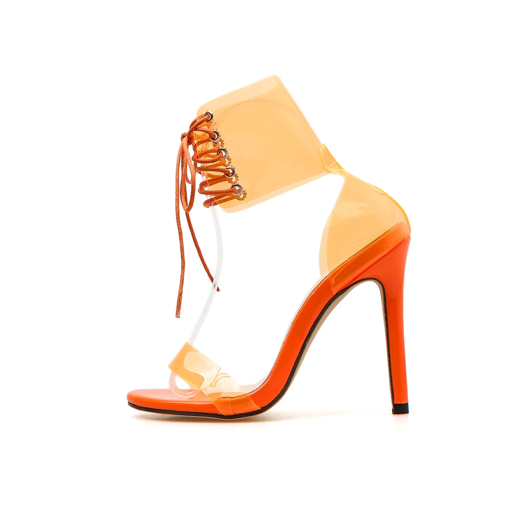 

Sexy nightclub women's high heels open toed Transparent PVC thin high heels woman shoes pumps Ogange color