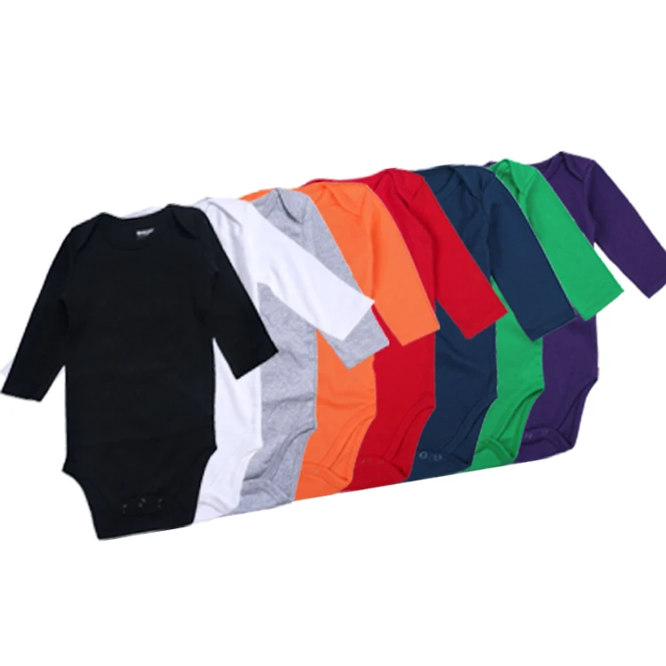 

Amazon Hot Selling 100%Cotton Baby Clothes Newborn Solid Color Long Sleeve Baby Romper Clothing Knit Organic Baby Bodysuit, Black,white,grey,red,navy,orange, purple,green