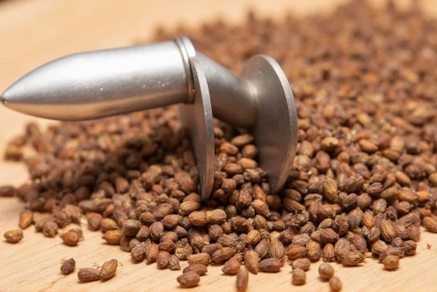 Sifting freshly ground cloves through fine mesh strainer