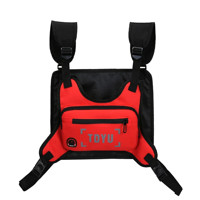 

Men'S Chest Bag Hip-Hop Vest Outdoor Bag Small Reflective Strip Disco Strap Chest Bag Ultra-light Outdoor Sports Men Chest, Black