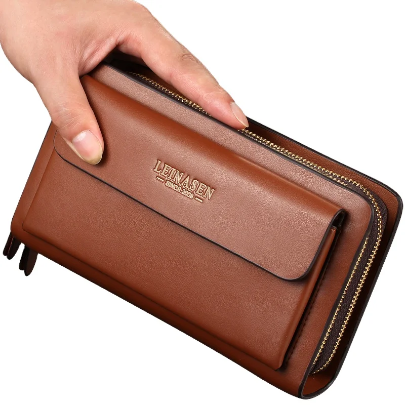 

Clutch men business folder bag long large capacity casual multi-card zipper clutch long wallet leather men purse