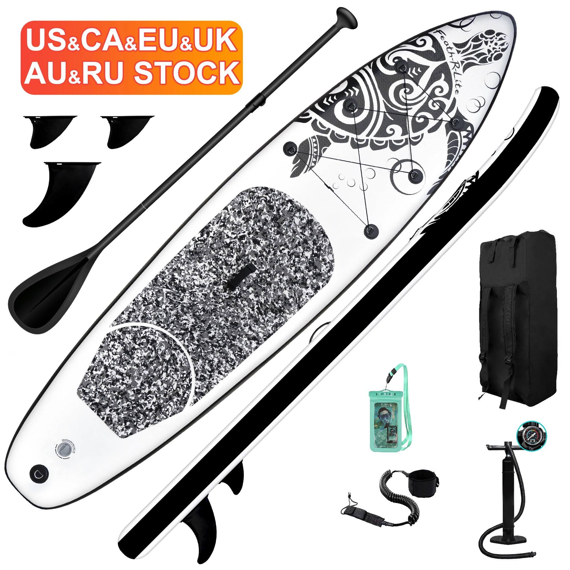 

FUNWATER Dropshipping OEM amazon hot sales 10'6" sup board paddle board inflatable stand up paddleboarding wholesale sup boards, Black
