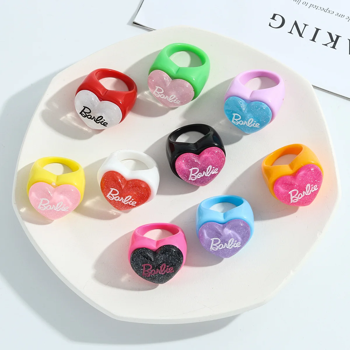 

Acrylic Resin Rings Cute Trendy Ring Transparent Ringe Barbie Korean Charms Heart Trendy Y2K Party Unique Jewelry, Picture shows