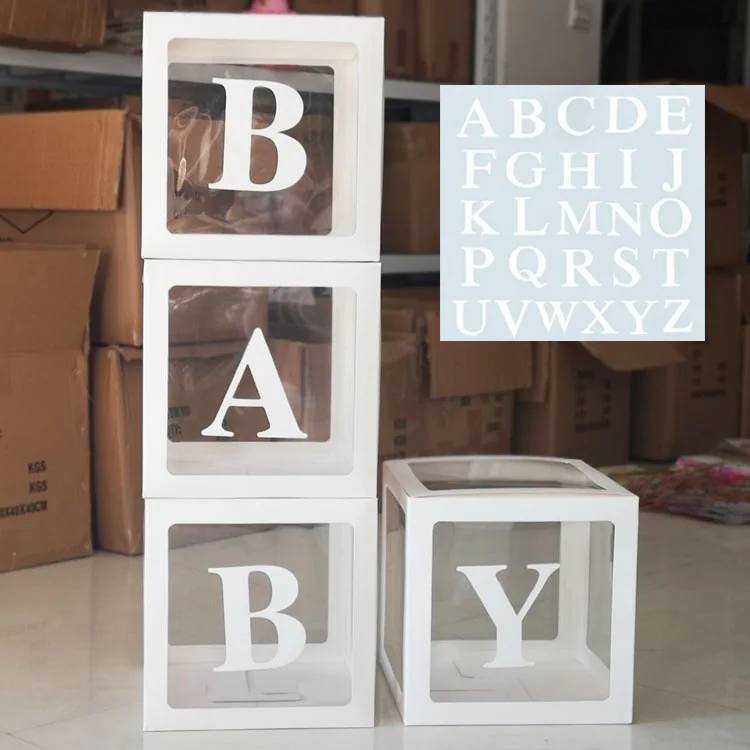 Diy 26 Letters Alphabet Transparent Block Box Baby Shower Party 