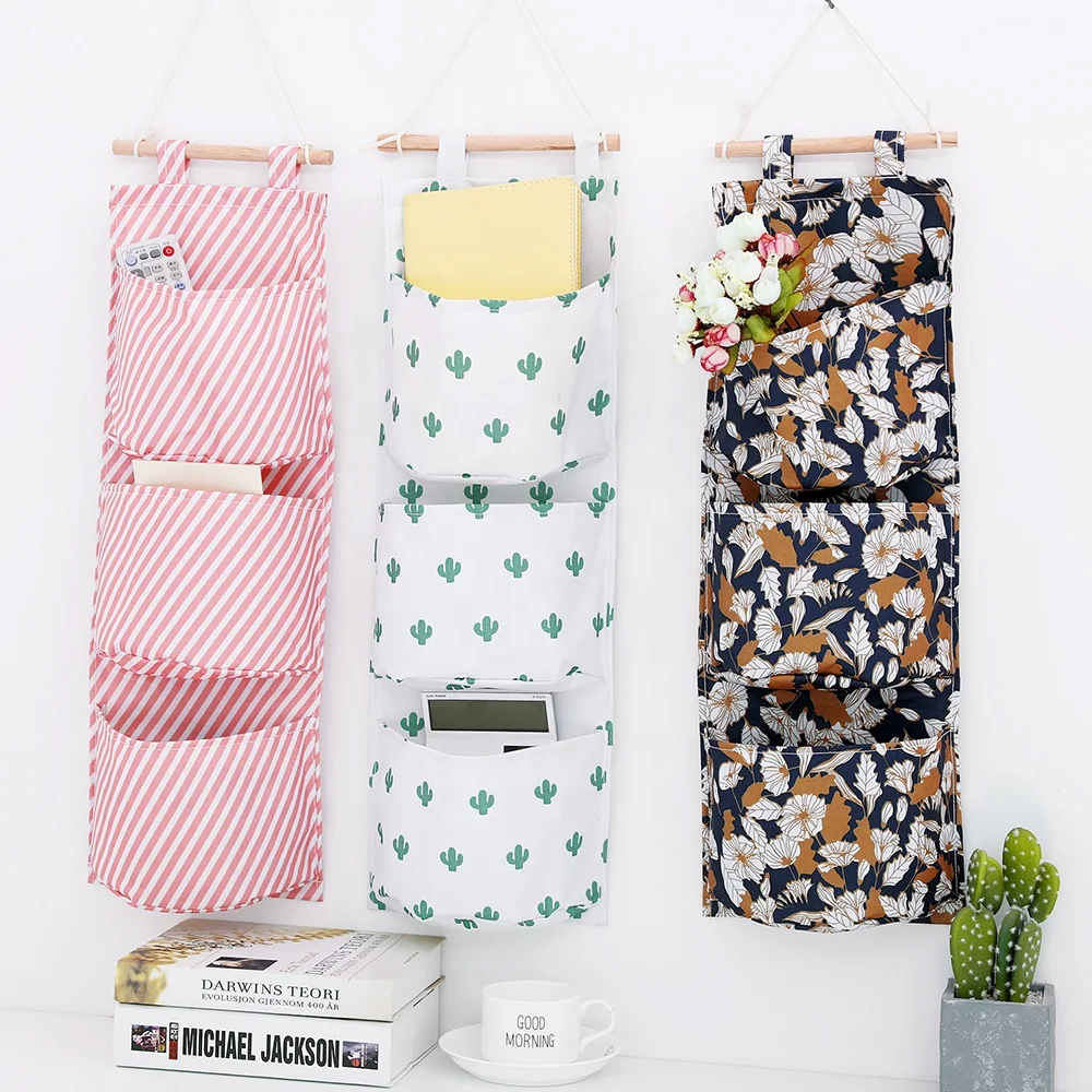 

Saving space colorful flower waterproof oxford hanging wall file organizer storage