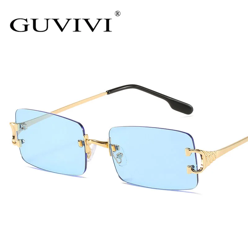 

GUVIVI Wholesale fashion Sunglasses retro vintage Forked mirror legs personality trend Rimless square sunglasses, Pink,rose gold,red,blue,green