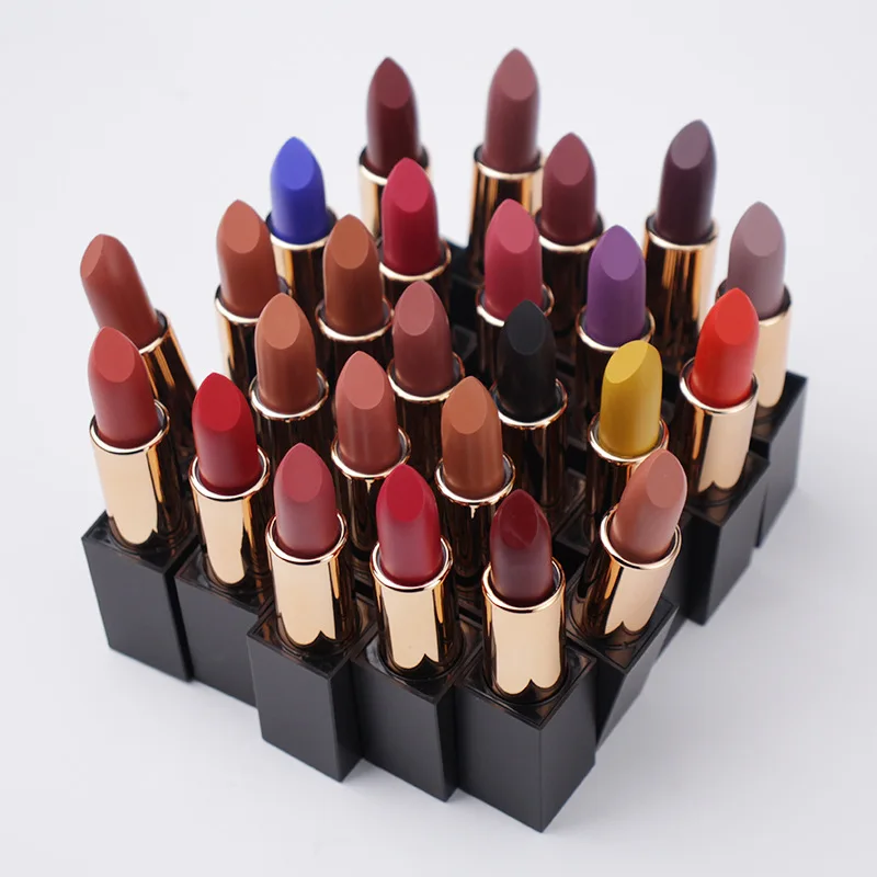 

Custom Logo 25 Colors Luxury Nude Waterproof Black Lip Stick Base Vendor Private Label Cream Matte Lipstick
