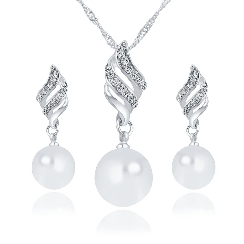 

Korean Style Artificial Pearl Earrings Necklace Set Spiral Jewelry for Women Set Accessories