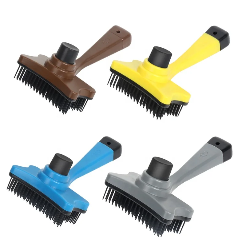 

Factory Wholesale Plastic Self Cleaning Cat Hair Removal Botton Comb Pet Dog Grooming Slicker Brush, Blue/chocolate/gray/yellow