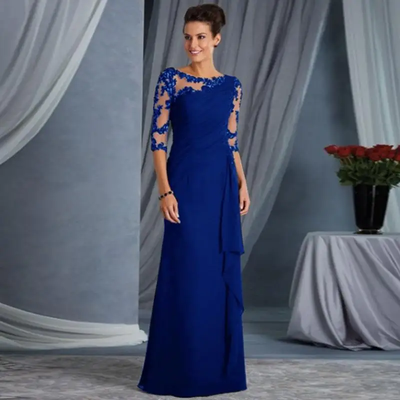 Vestido De Noche De Encaje Transparente Con Cuello Redondo,Media  Manga,Ajustado - Buy Vestido De Encaje De Moda Para Mujer,Vestido De Media  Manga Con Cuello Redondo Transparente,Vestido De Noche Ajustado Product on  Alibaba.com