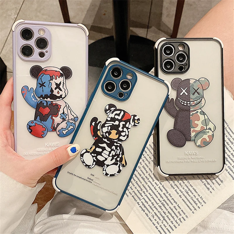 

2021 Fashion Bear Camera Lens Protection Silicon TPU Phone Case For iPhone 12 Pro Max 11 X XS XR 12Pro 11Pro Mobile Cover Shell