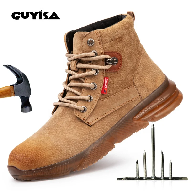 

GUYISA High Quality Brown Breathable Waterproof Wear Resistant Safety Boots for Men Work Steel Toe Working Boot