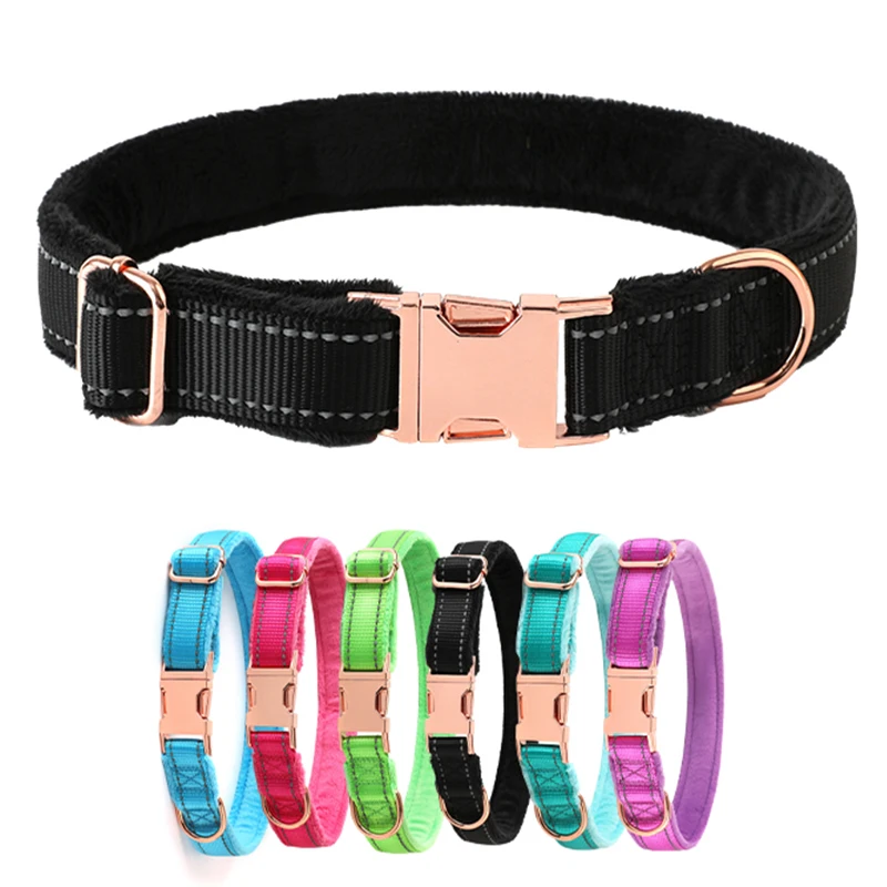 

Strong Fleece Padded Nylon Webbing Pet Collar Gold Metal Reflective Nylon Padded Dog Collars, Customized color