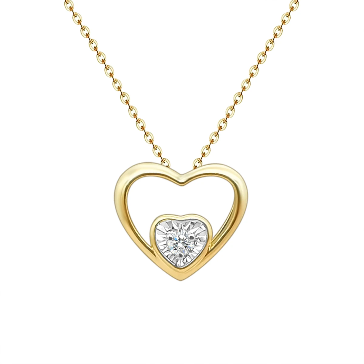 

Classic Double Heart 18K Solid Gold With Natural Diamond Necklace Illusive Fancy 18K Real Gold Diamond Jewelry Necklace