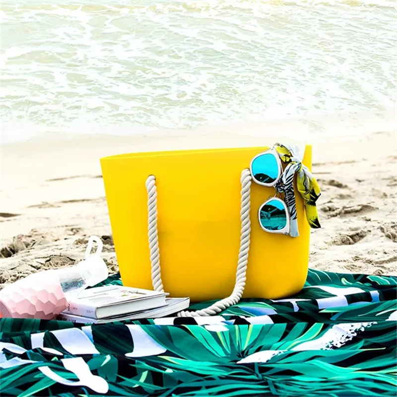 

Wholesale summer fashion insulated neoprene lady women's tote shopping bag large silicone beach bag with shoulder strap