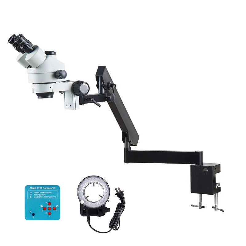 

New Design 7X-45X Hd 38Mp Camera Led Ring Light Phone Repairing Stereo Microscope Trinoculer