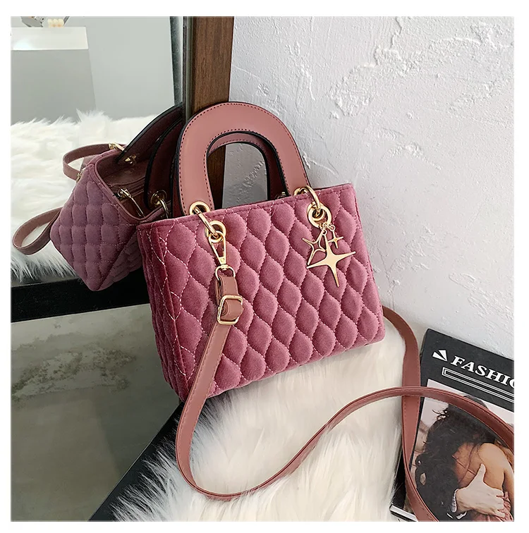 

New luxury design plush ladies shoulder bag rhombus handbag crossbody bag for women, 5 colors