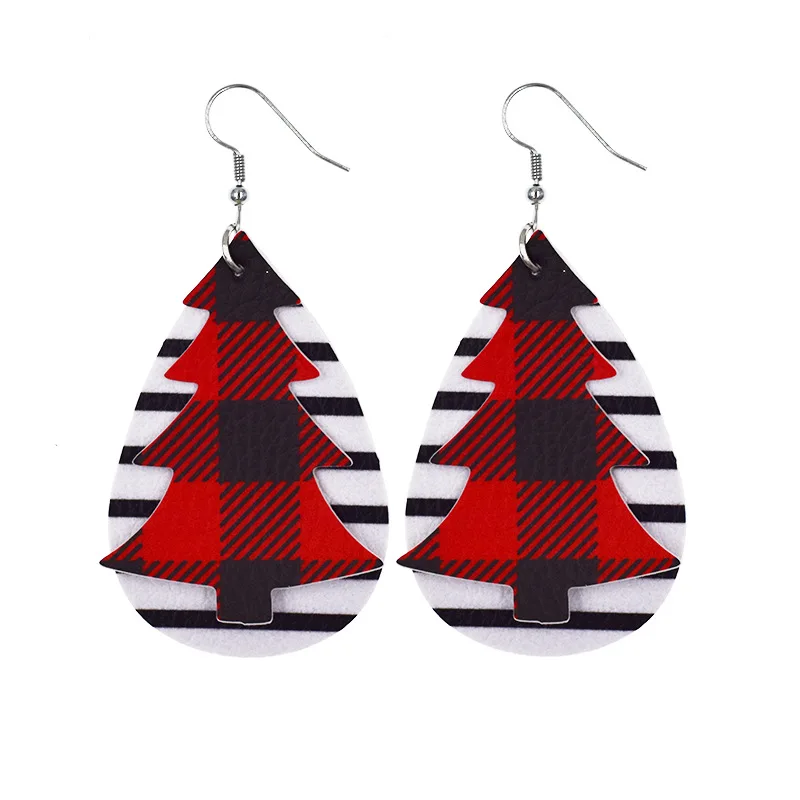 

2020 Double Layers Christmas Tree Leather Holiday Earrings, 20 colors