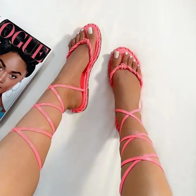 

Twist Strap Toe Post Lace Up Sandals Women's Summer Shoes Fashionable Pleated Modern Design Slides Outdoor Casual Sandals