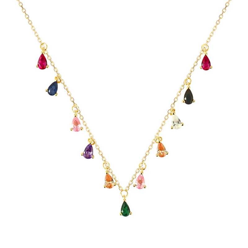 

Trending 925Silver Jewelry Colored Water droplet Zircon Necklaces 18K Gold Plated F3031