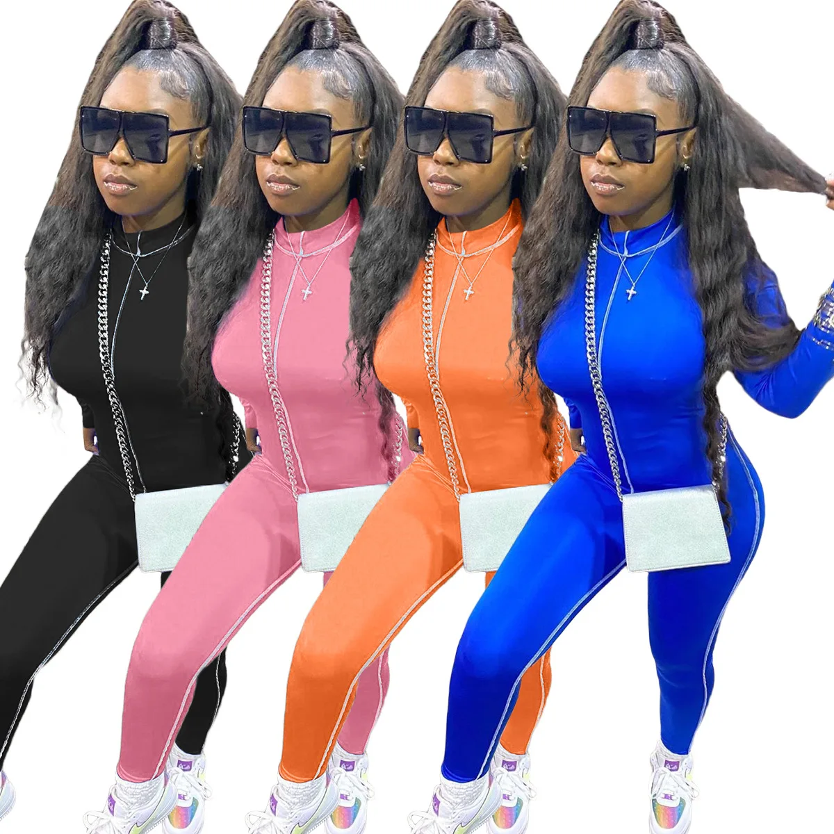 

Wholesale Plus Size Women Clothing Fashion Sexy Long Sleeve Rompers One Piece Bodycon Jumpsuits, You can be custom