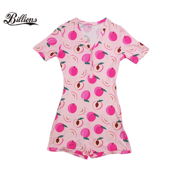 

New Arrival East Fashion Custom Peach Pink Summer Plus Size Jupsuit Short Sleeve Onesie For Women, Picture shows