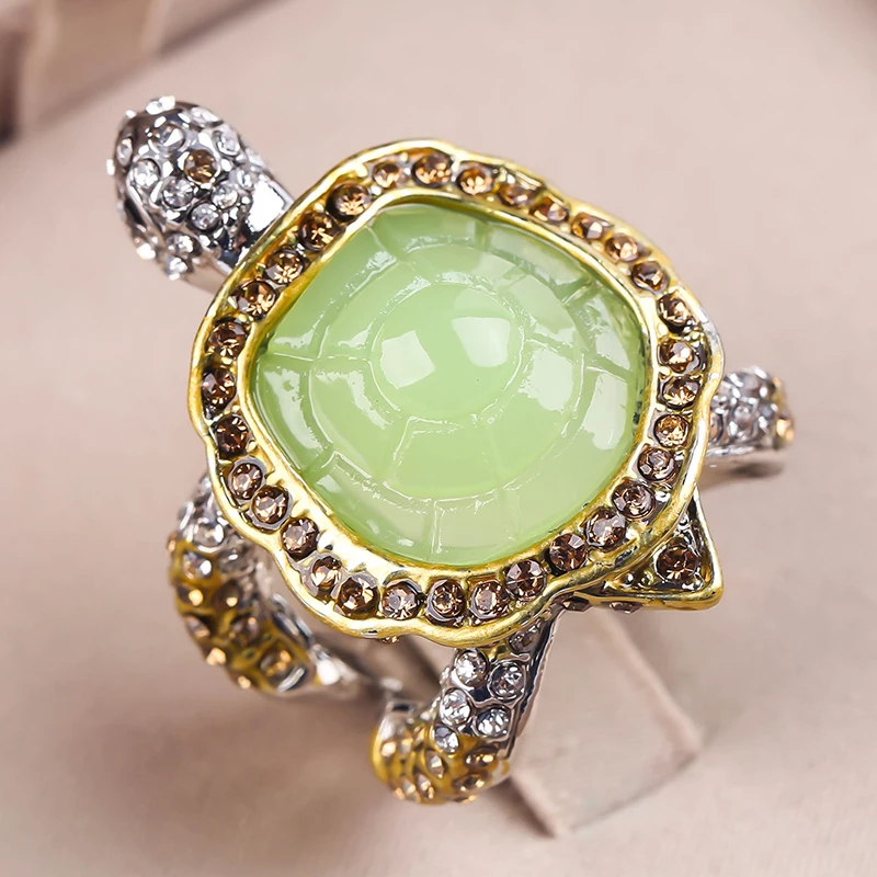 

Yellow Topaz Stones Lovely Green Gemstones Turtle Ring Sliver Plated Emerald Tortoise Ring, Silver