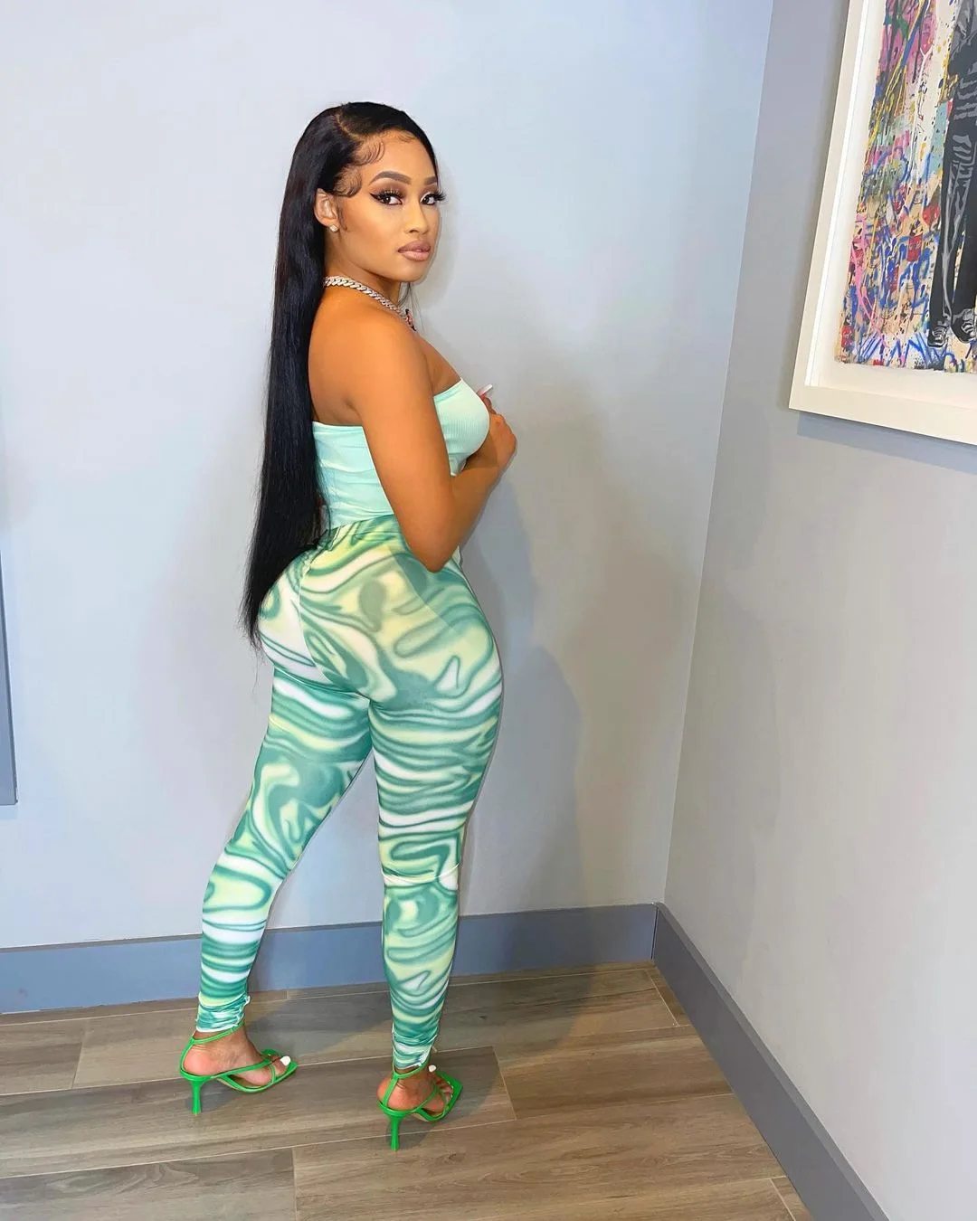 

kuchi fashion casual print tight long pants sexy slimming trousers for women