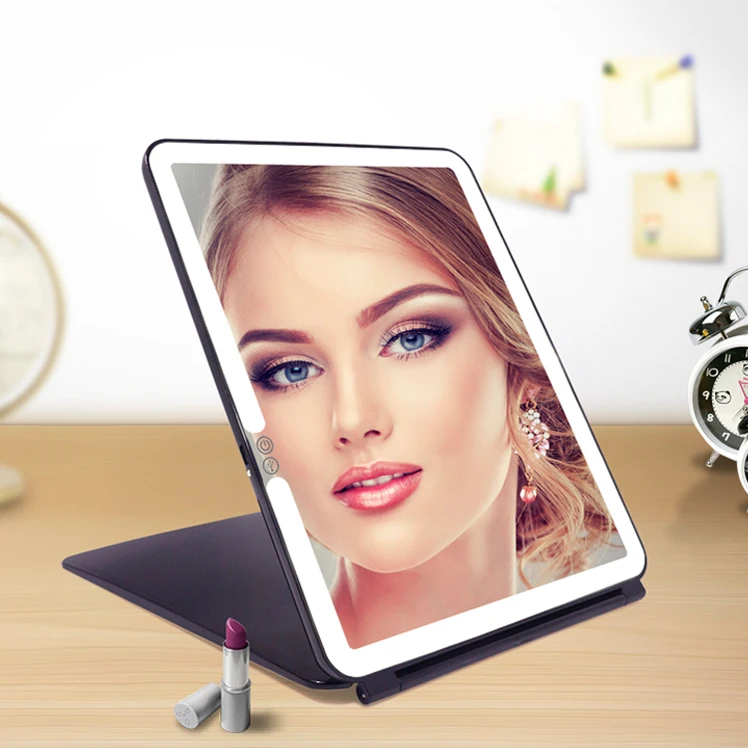 

folding dimmer brightness lighting led desktop travel portable mirror for makeup