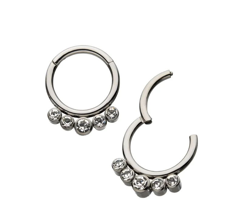 

ASTM F136 G23 Titanium Bezel Set Cubic Zircon Jewelry Hinged Clicker Ring Cartilage Earring Nose Hoop Body Piercing Jewelry