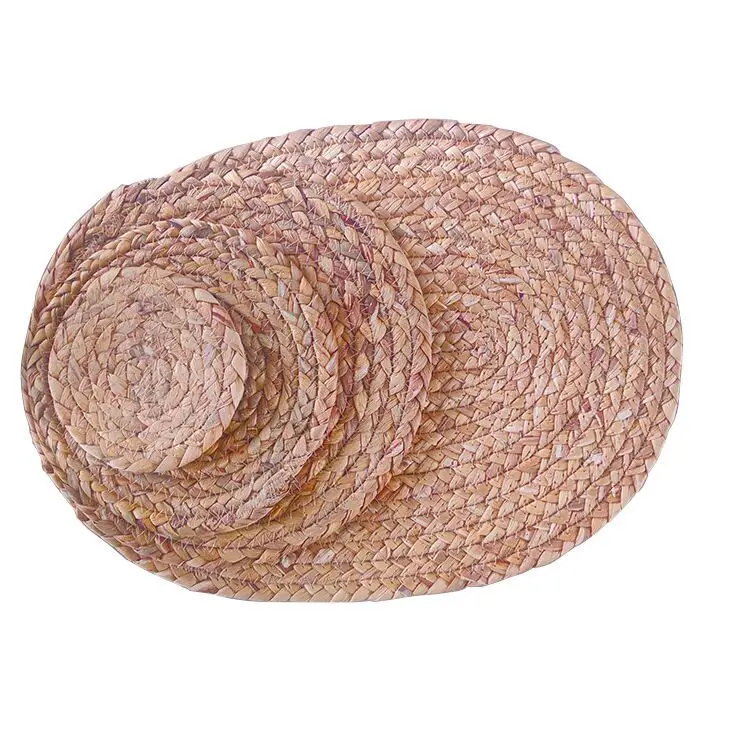 

Factory Natural Water Hyacinth Weave Placemat Round Braided Rattan Tablemats