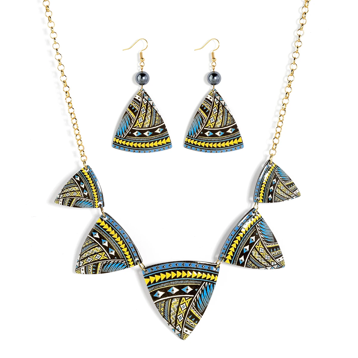 

Tribal samoa boho gold plated Acrylic cheap necklace and earrings jewelry set for women