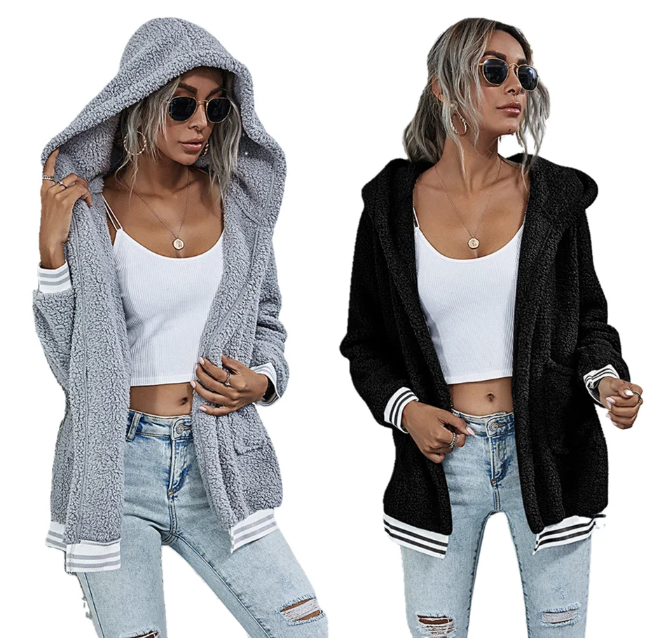 

YQY106783 Autumn and Winter European and American Womens Coats Cashmere Cardigan Hooded Long Sleeve Warm Winter Coat