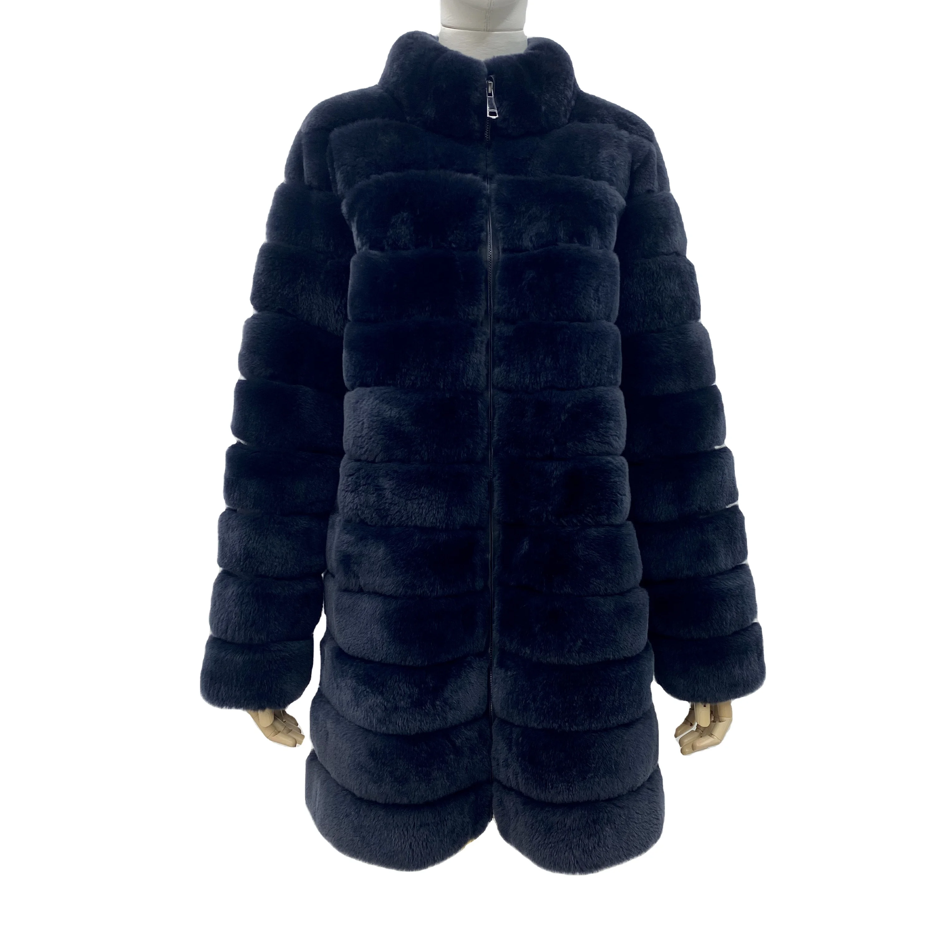 

2020 Latest Style Thick winter Warm Luxury Soft Hot Sale black Women's Real Rex Rabbit Fur bubble Coat Overcoat Outwear