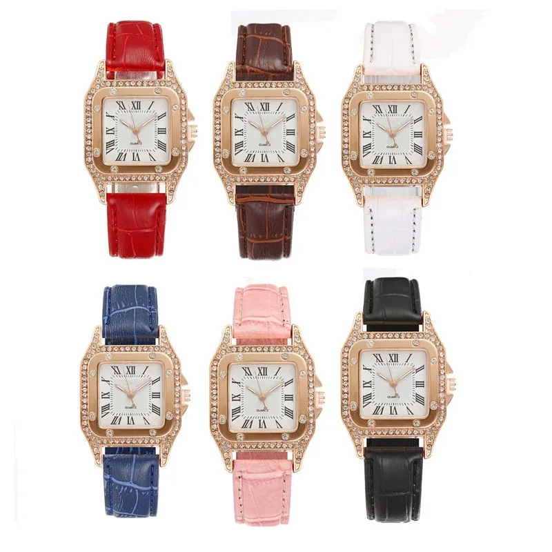 

Hot Sale Women Ladies Fashion Leather Strap Square Diamond Quartz Wrist Bracelet Watches battery 626 buy sell watch old luxury, Multiple colors